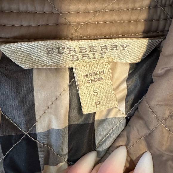 BURBERRY BRIT Diamond Quilted Olive Green Nova Check Lined Jacket Small VGUC - Picture 3 of 6